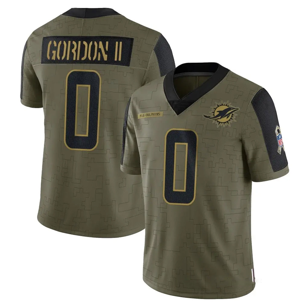 Vanessashop M.Dolphins #0 Ollie Gordon II Player Olive Salute To Service Limited Game Stitched Jerseys
