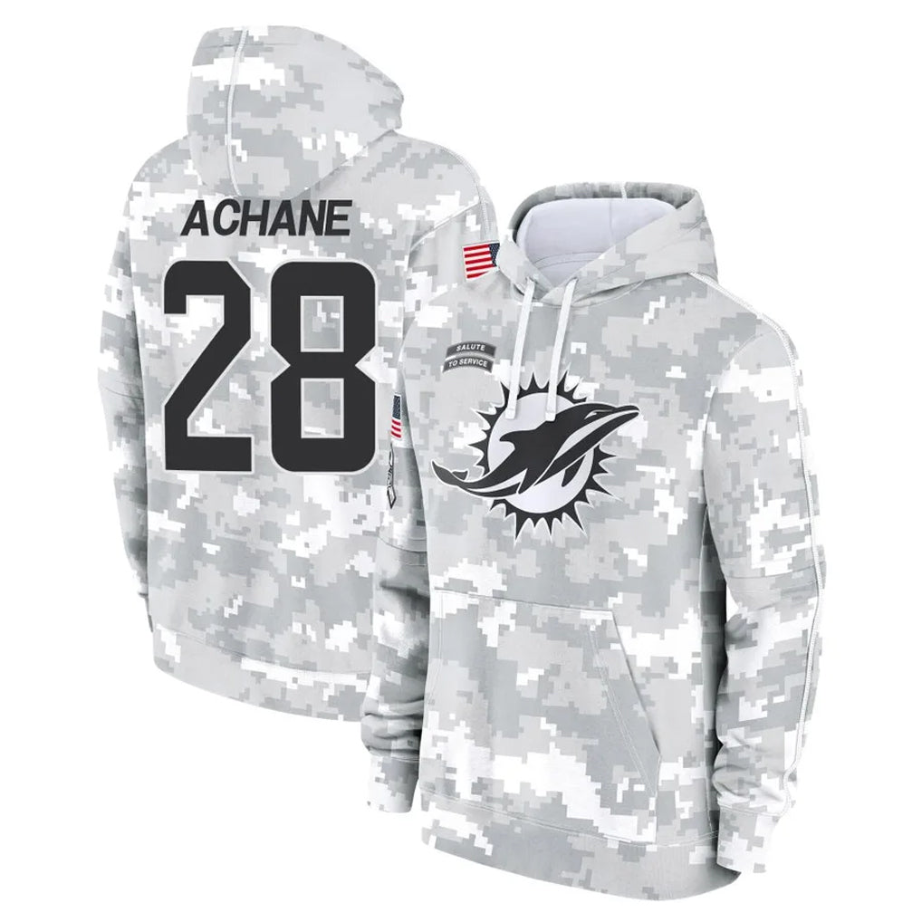 Vanessashop M.Dolphins #28 De'Von Achane Player Arctic Camo Salute to Service Hoodies Limited Game Stitched Jerseys