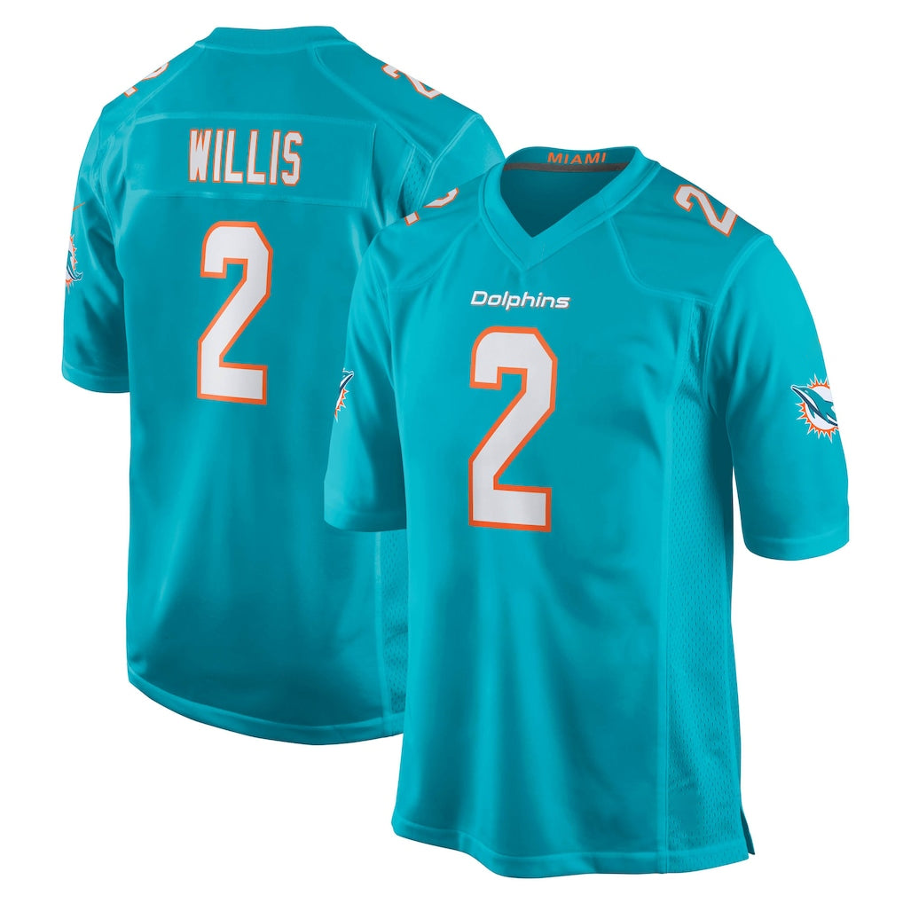 Vanessashop M.Dolphins #2 Malik Willis Player Aqua Home Game Stitched Jerseys
