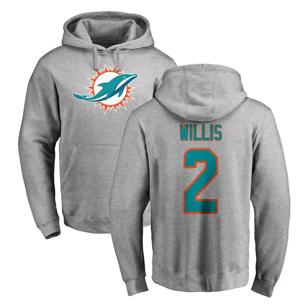 Vanessashop M.Dolphins #2 Malik Willis Player Gray LOGO Pullover Hoodies Limited Stitched Jerseys