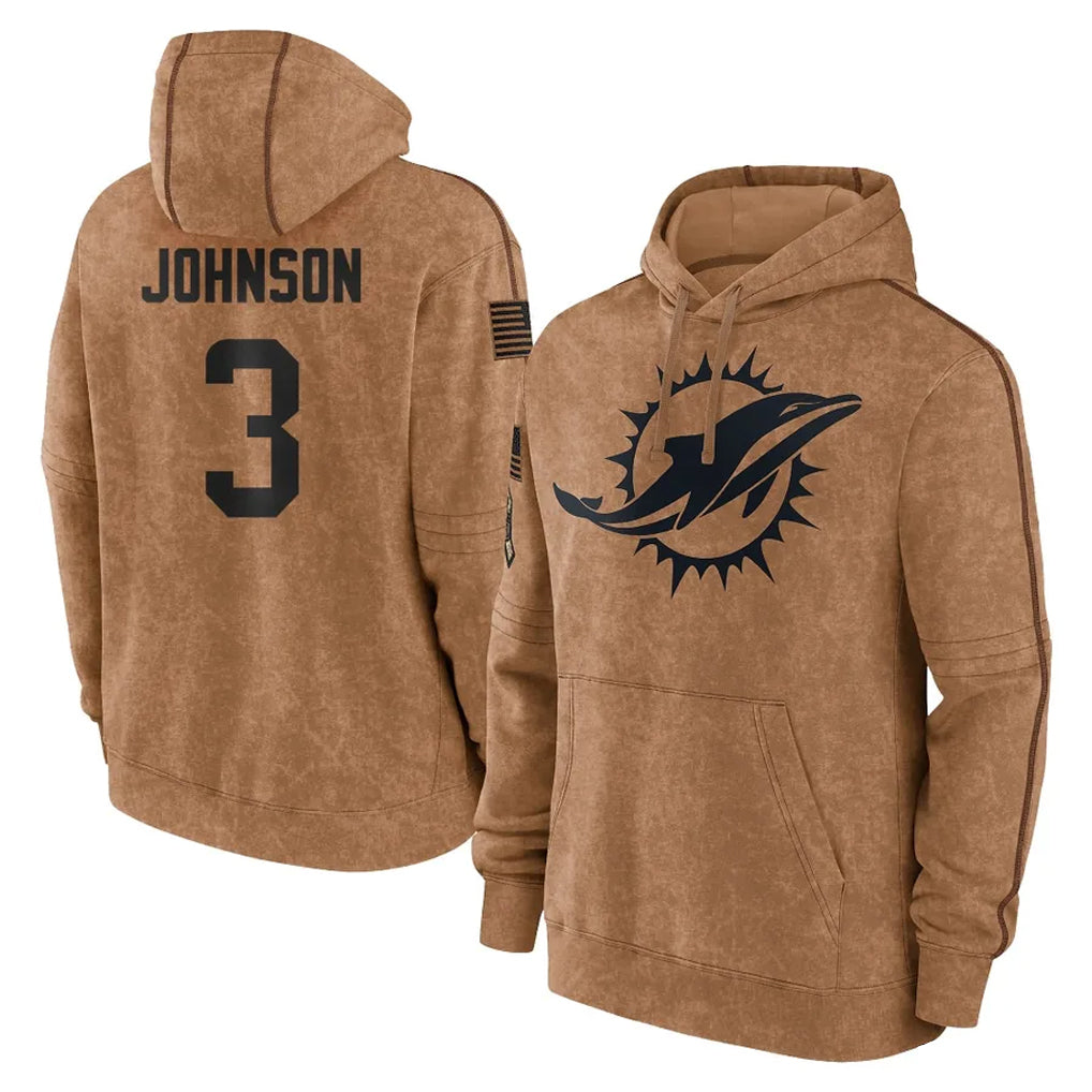 Vanessashop M.Dolphins #3 Chris Johnson Player Brown Salute to Service Hoodies Limited Game Stitched Jerseys
