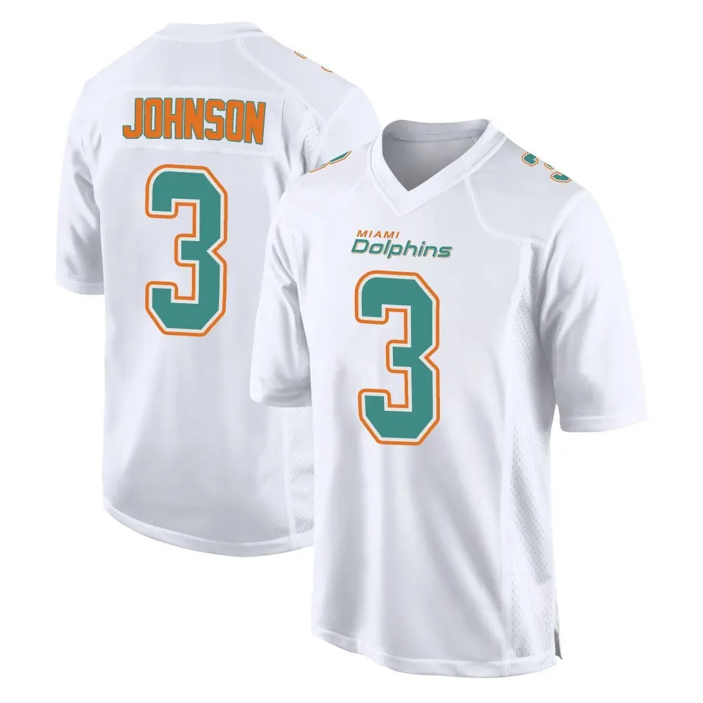 Vanessashop M.Dolphins #3 Chris Johnson Player White Fashion Home Game Stitched Jerseys