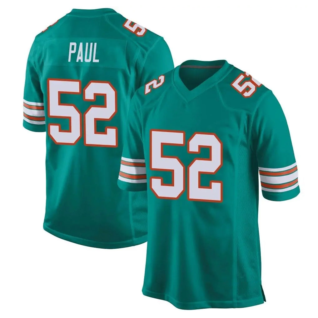 Vanessashop M.Dolphins #52 Patrick Paul Player Aqua Alternate Home Game Stitched Jerseys