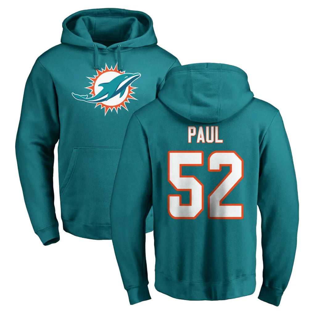 Vanessashop M.Dolphins #52 Patrick Paul Player Aqua LOGO Pullover Hoodies Limited Stitched Jerseys