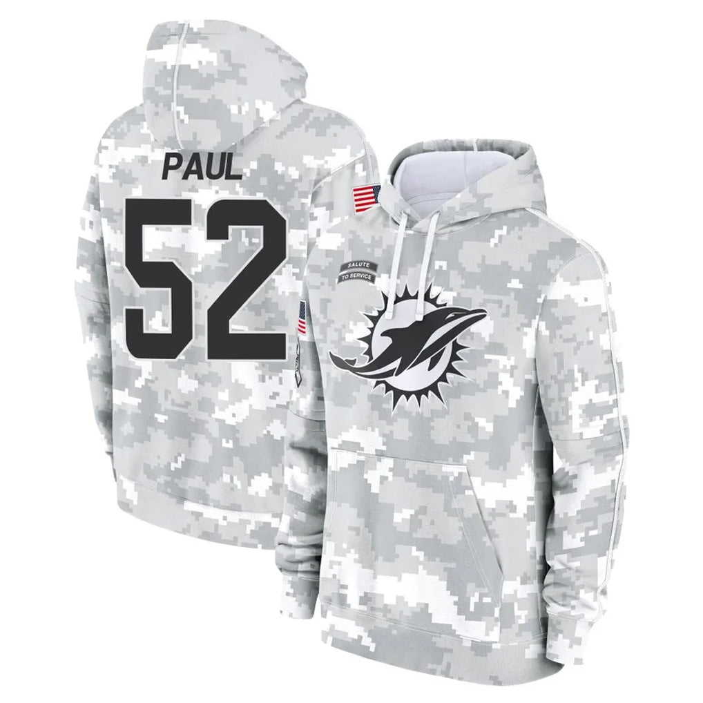 Vanessashop M.Dolphins #52 Patrick Paul Player Arctic Camo Salute to Service Hoodies Limited Game Stitched Jerseys
