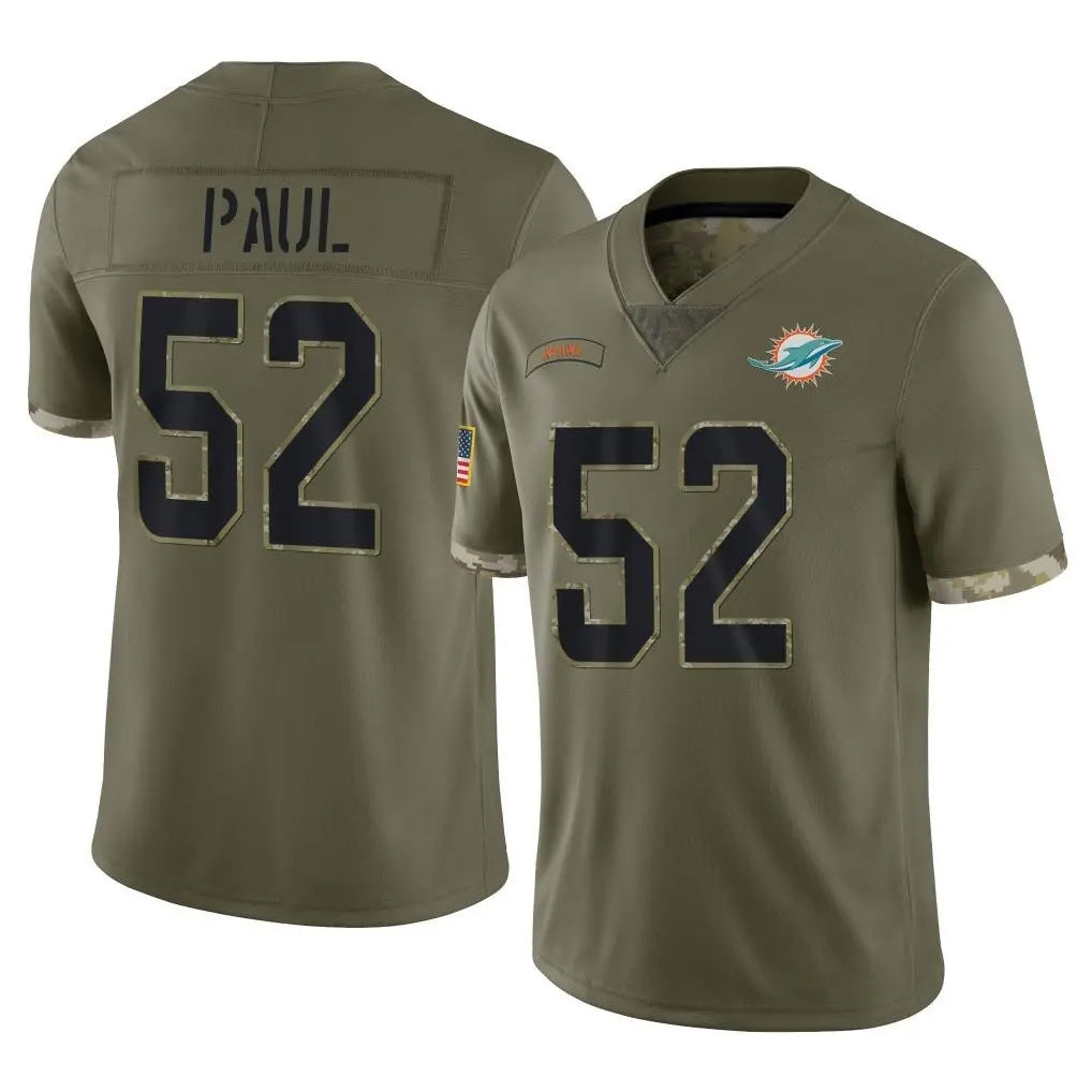 Vanessashop M.Dolphins #52 Patrick Paul Player Olive Salute To Service Limited Stitched Jerseys