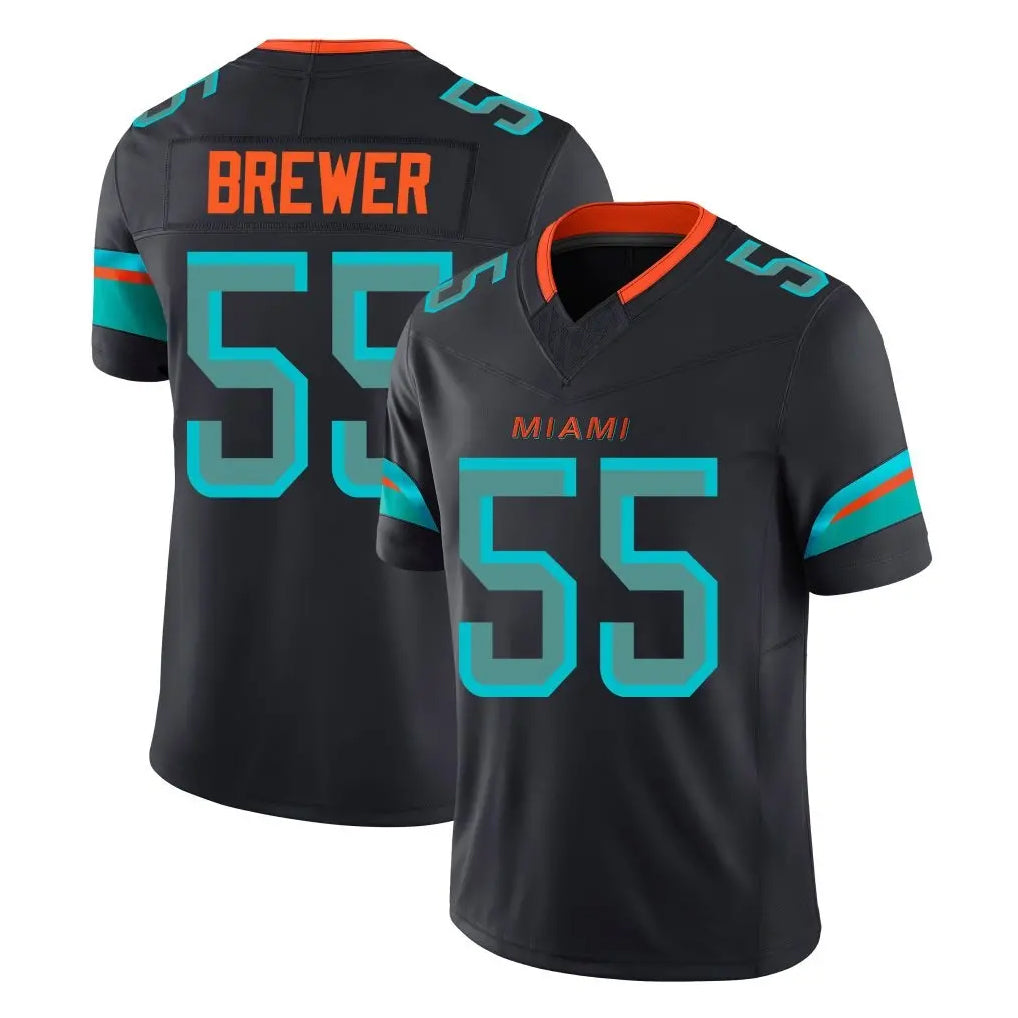 Vanessashop M.Dolphins #55 Aaron Brewer Player Black Limited Pitch Rivalries Collection Home Game Stitched Jerseys