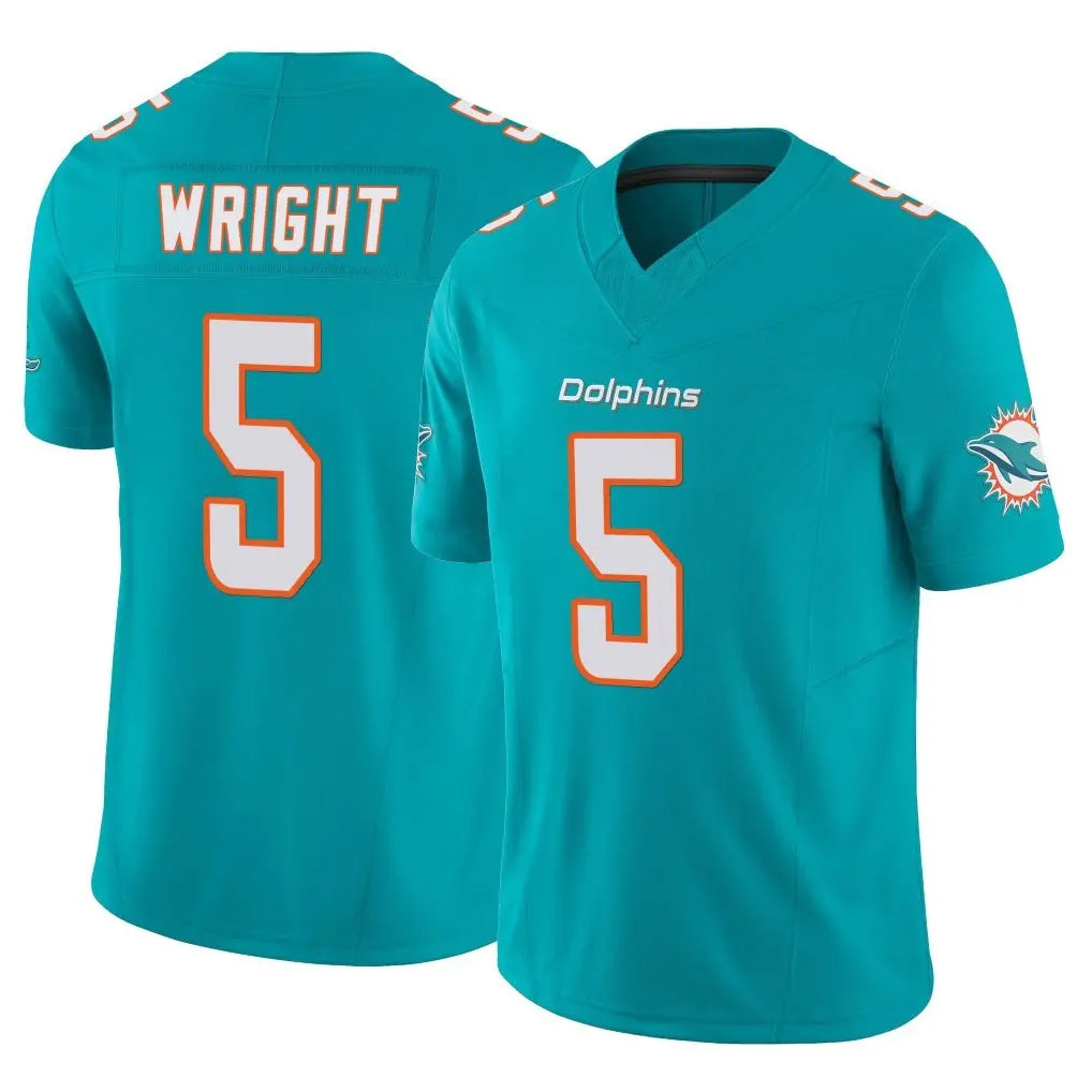 Vanessashop M.Dolphins #5 Jaylen Wright Player Aqua Limited Vapor F.U.S.E. Home Game Stitched Jerseys