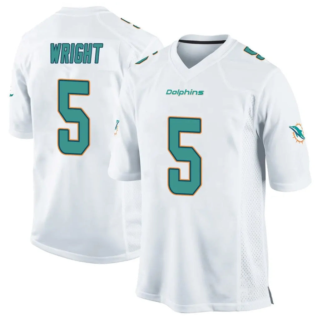 Vanessashop M.Dolphins #5 Jaylen Wright Player White Home Game Stitched Jerseys
