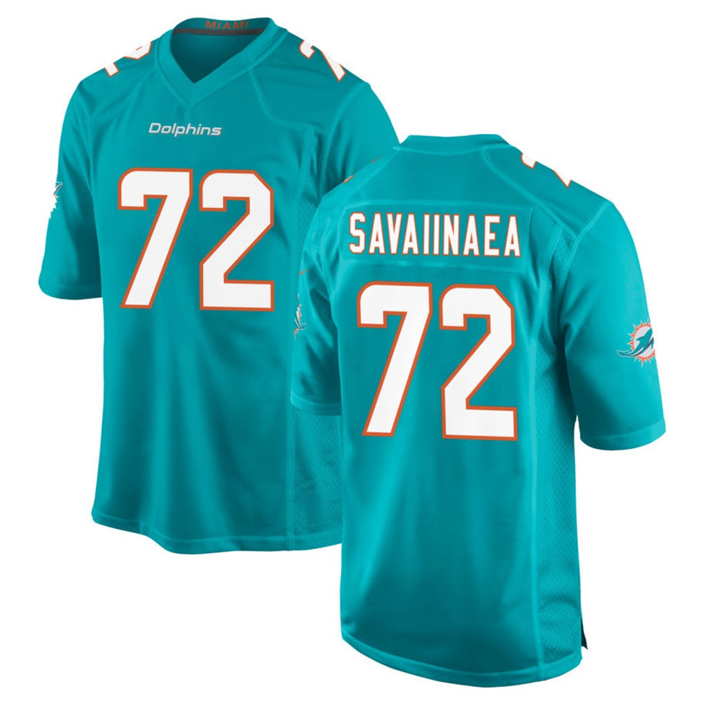 Vanessashop M.Dolphins #72 Jonah Savaiinaea Player Aqua Home Game Stitched Jerseys