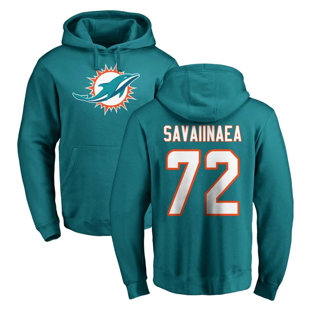 Vanessashop M.Dolphins #72 Jonah Savaiinaea Player Aqua LOGO Pullover Hoodies Limited Stitched Jerseys