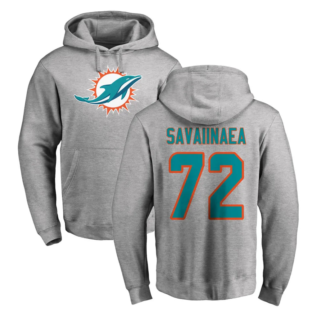 Vanessashop M.Dolphins #72 Jonah Savaiinaea Player Gray LOGO Pullover Hoodies Limited Stitched Jerseys