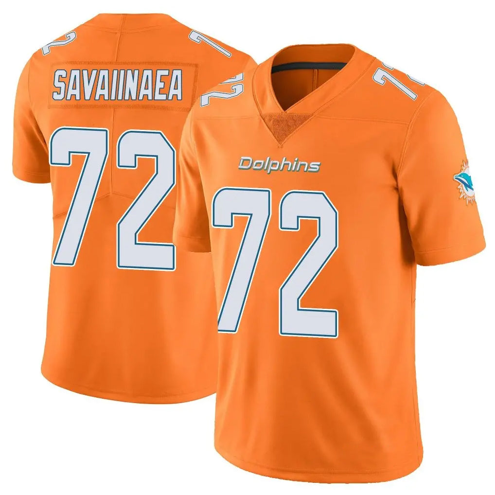 Vanessashop M.Dolphins #72 Jonah Savaiinaea Player Orange Limited Home Game Stitched Jerseys