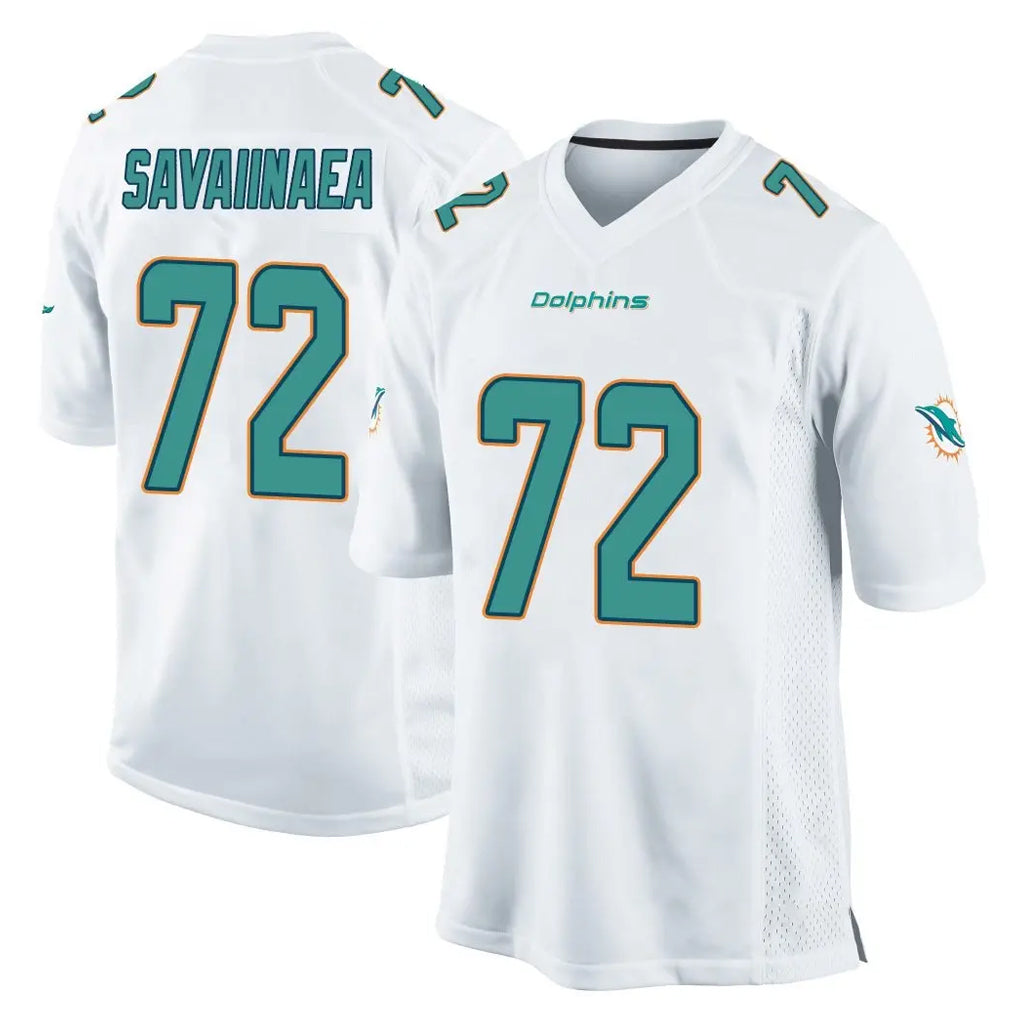 Vanessashop M.Dolphins #72 Jonah Savaiinaea Player White Home Game Stitched Jerseys