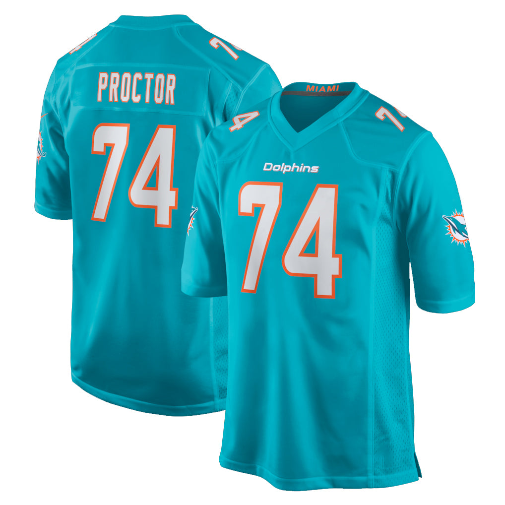 Vanessashop M.Dolphins #74 Kadyn Proctor Player Aqua Home Game Stitched Jerseys