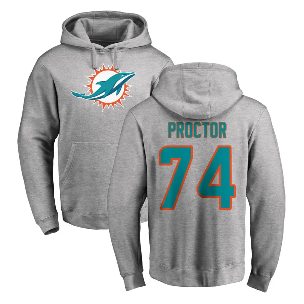 Vanessashop M.Dolphins #74 Kadyn Proctor Player Gray LOGO Pullover Hoodies Limited Stitched Jerseys