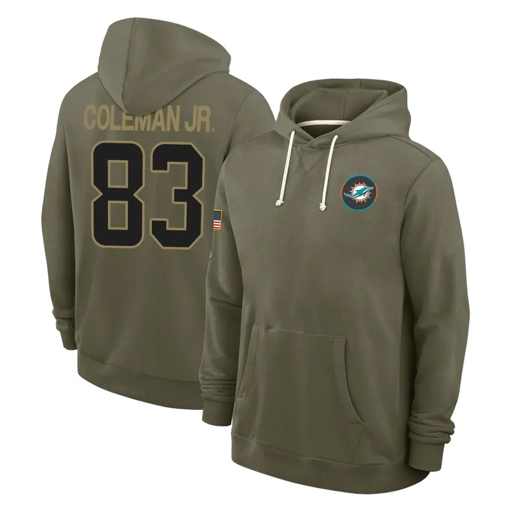 Vanessashop M.Dolphins #83 Kevin Coleman Jr. Player Olive Salute to Service Pullover Hoodies Limited Stitched Jerseys