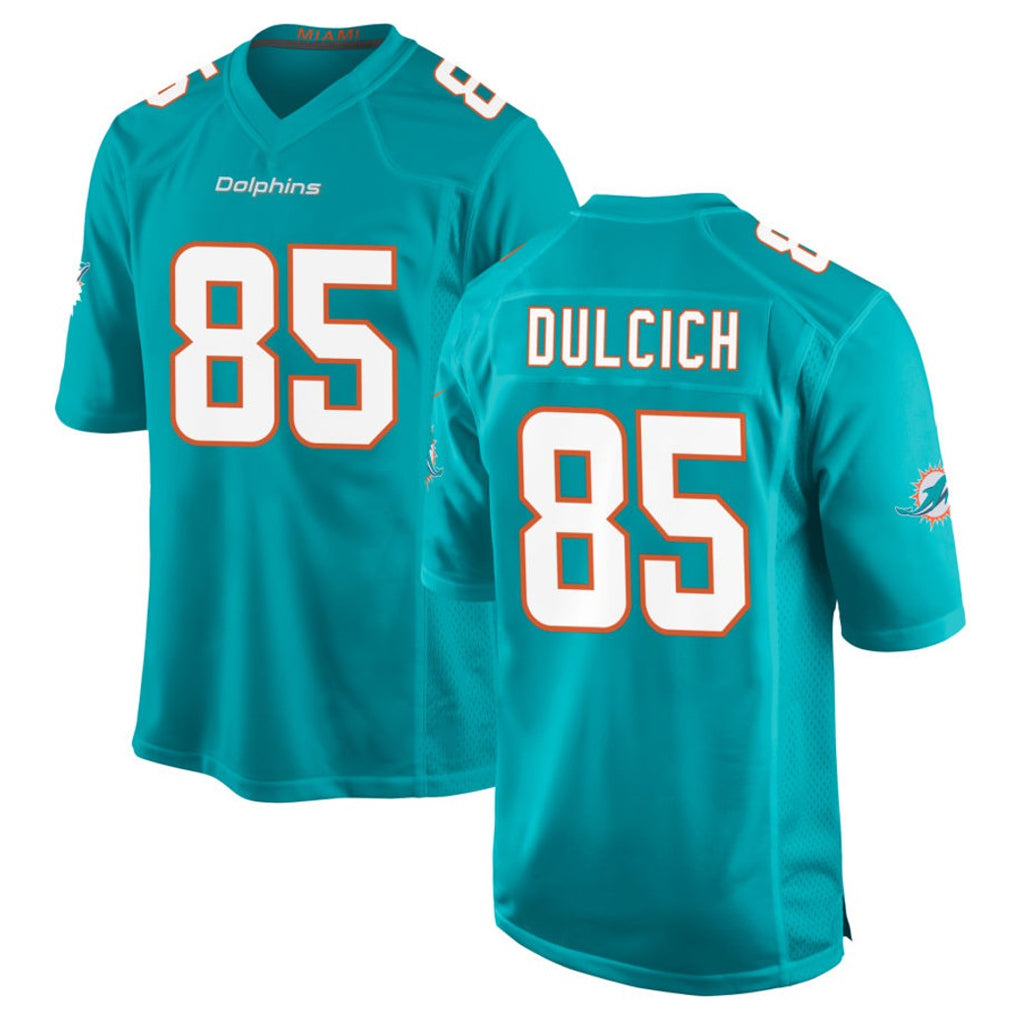 Vanessashop M.Dolphins #85 Greg Dulcich Player Aqua Home Game Stitched Jerseys