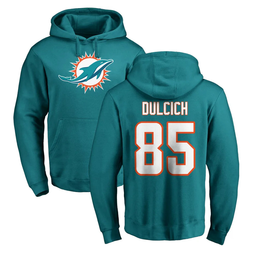 Vanessashop M.Dolphins #85 Greg Dulcich Player Aqua LOGO Pullover Hoodies Limited Stitched Jerseys