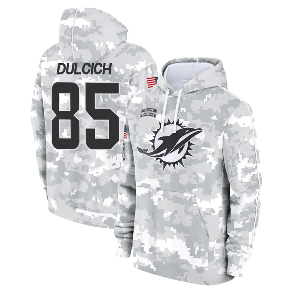 Vanessashop M.Dolphins #85 Greg Dulcich Player Arctic Camo Salute to Service Hoodies Limited Game Stitched Jerseys