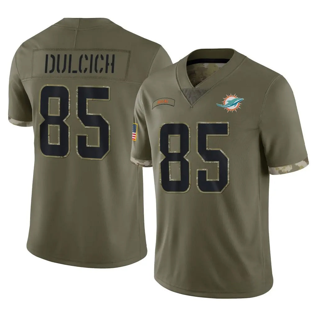 Vanessashop M.Dolphins #85 Greg Dulcich Player Olive Salute To Service Limited Stitched Jerseys