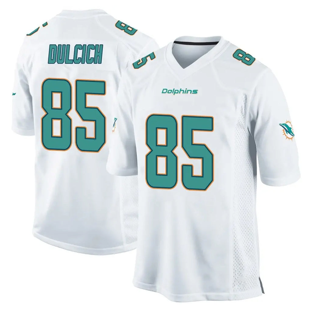 Vanessashop M.Dolphins #85 Greg Dulcich Player White Home Game Stitched Jerseys