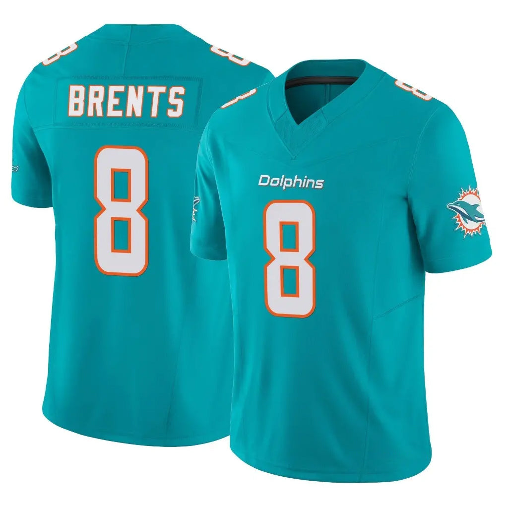 Vanessashop M.Dolphins #8 JuJu Brents Player Aqua Limited Vapor F.U.S.E. Home Game Stitched Jerseys