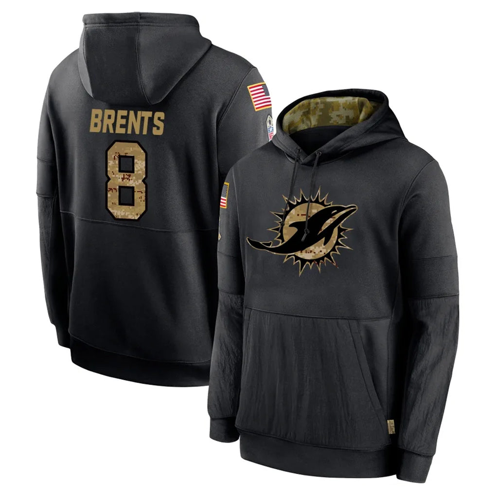 Vanessashop M.Dolphins #8 JuJu Brents Player Black Salute to Service Hoodies Limited Game Stitched Jerseys