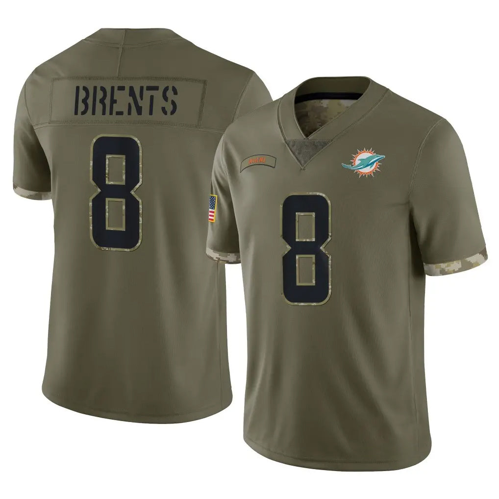 Vanessashop M.Dolphins #8 JuJu Brents Player Olive Salute To Service Limited Stitched Jerseys