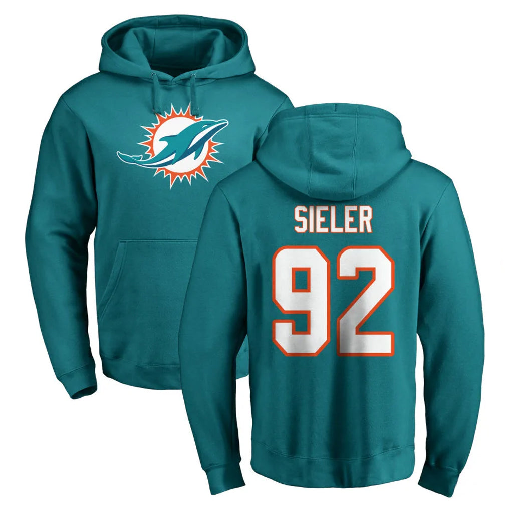 Vanessashop M.Dolphins #92 Zach Sieler Player Aqua LOGO Pullover Hoodies Limited Stitched Jerseys