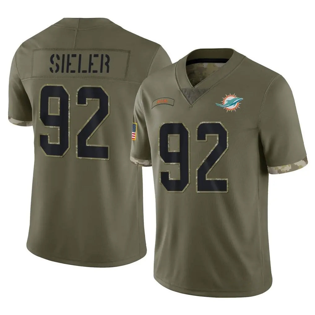 Vanessashop M.Dolphins #92 Zach Sieler Player Olive Salute To Service Limited Stitched Jerseys
