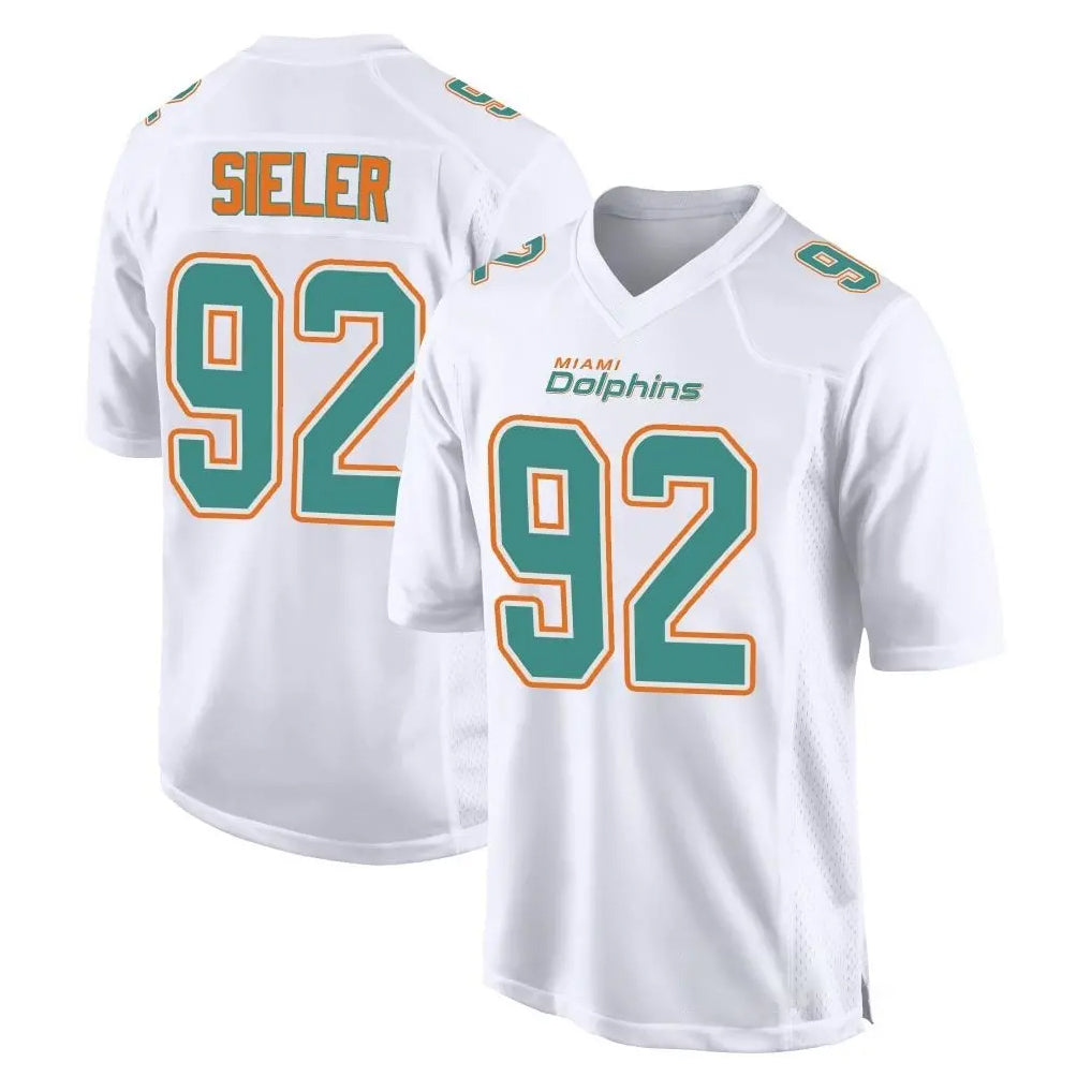 Vanessashop M.Dolphins #92 Zach Sieler Player White Fashion Home Game Stitched Jerseys
