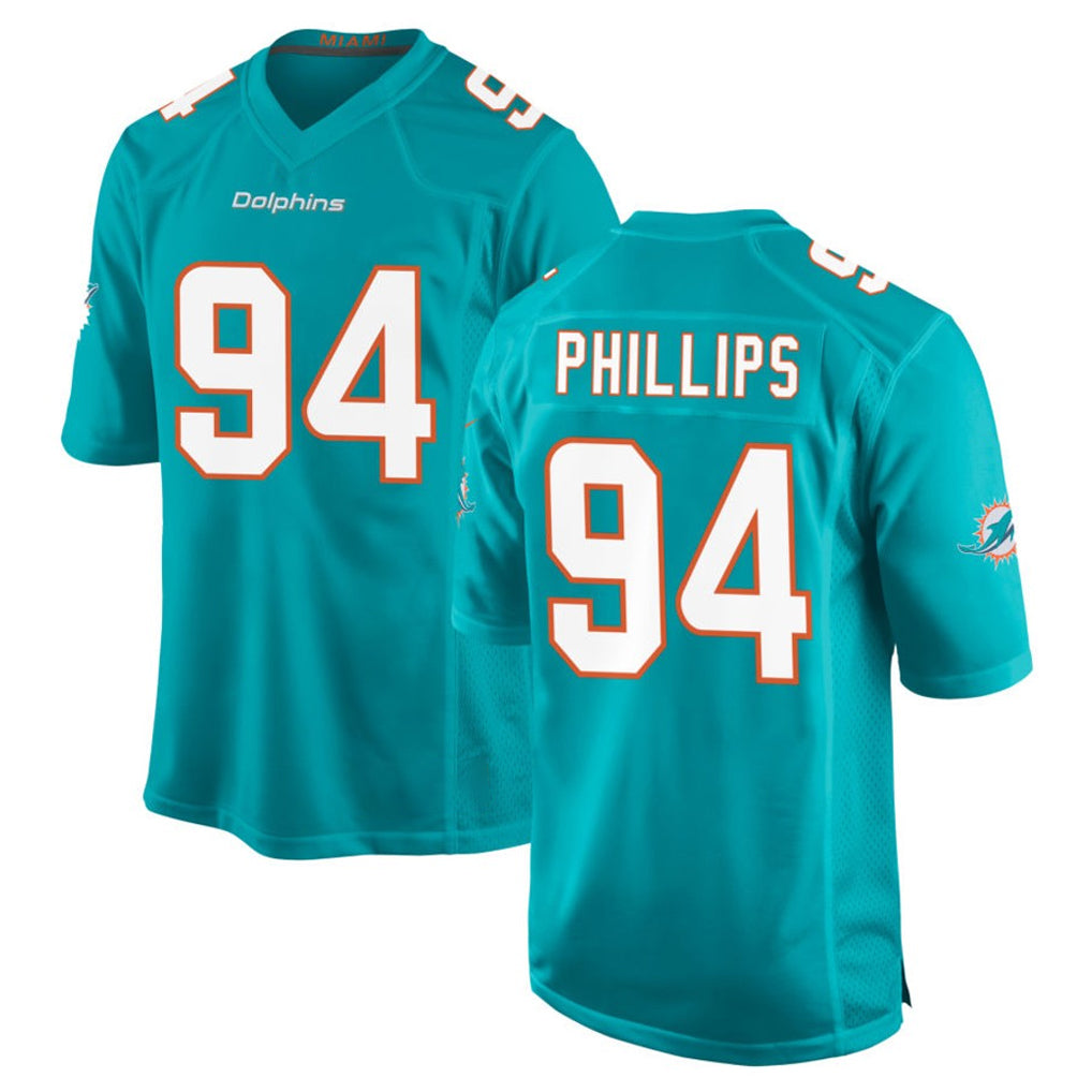 Vanessashop M.Dolphins #94 Jordan Phillips Player Aqua Home Game Stitched Jerseys