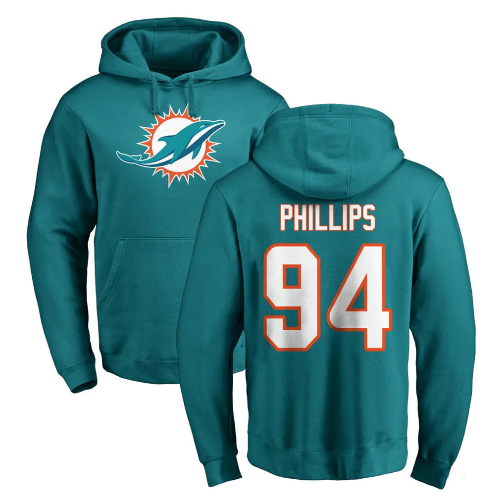 Vanessashop M.Dolphins #94 Jordan Phillips Player Aqua LOGO Pullover Hoodies Limited Stitched Jerseys