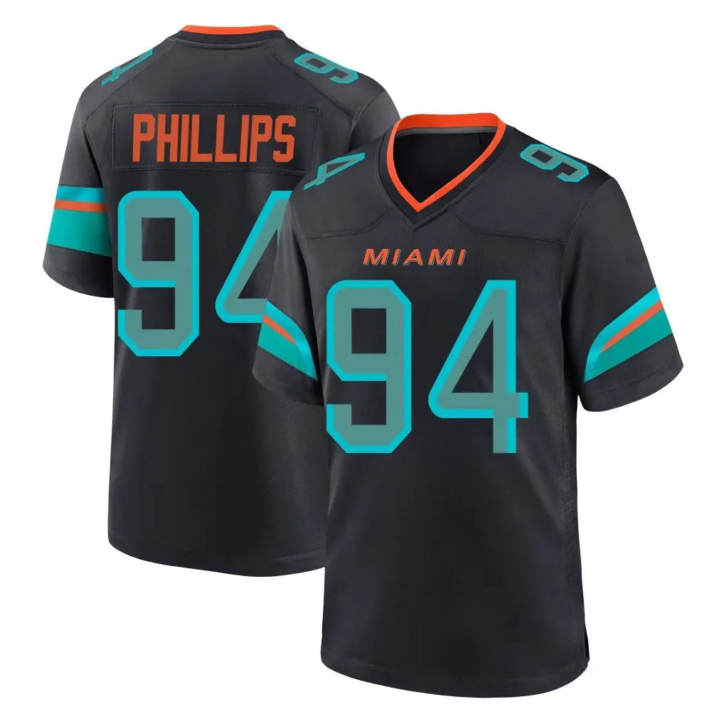 Vanessashop M.Dolphins #94 Jordan Phillips Player Black Pitch Rivalries Collection Home Game Stitched Jerseys