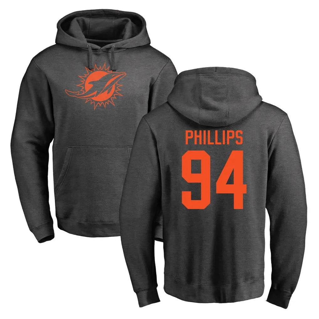 Vanessashop M.Dolphins #94 Jordan Phillips Player Darkgray Pullover Hoodies Limited Stitched Jerseys