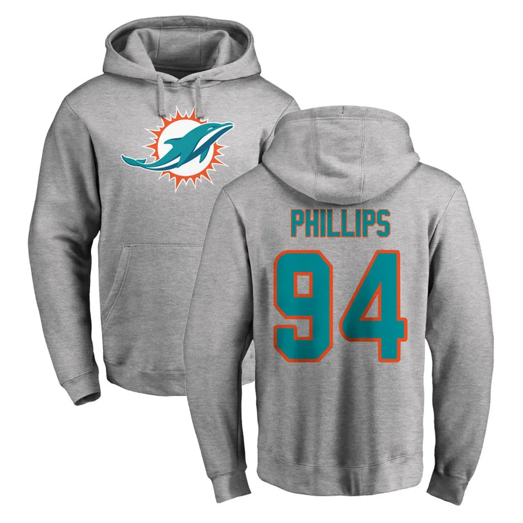 Vanessashop M.Dolphins #94 Jordan Phillips Player Gray LOGO Pullover Hoodies Limited Stitched Jerseys