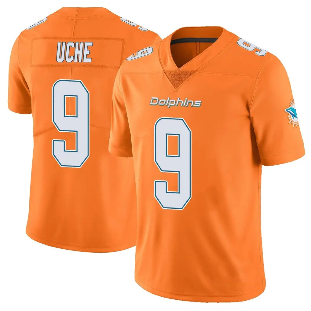 Vanessashop M.Dolphins #9 Joshua Uche Player Orange Limited Home Game Stitched Jerseys