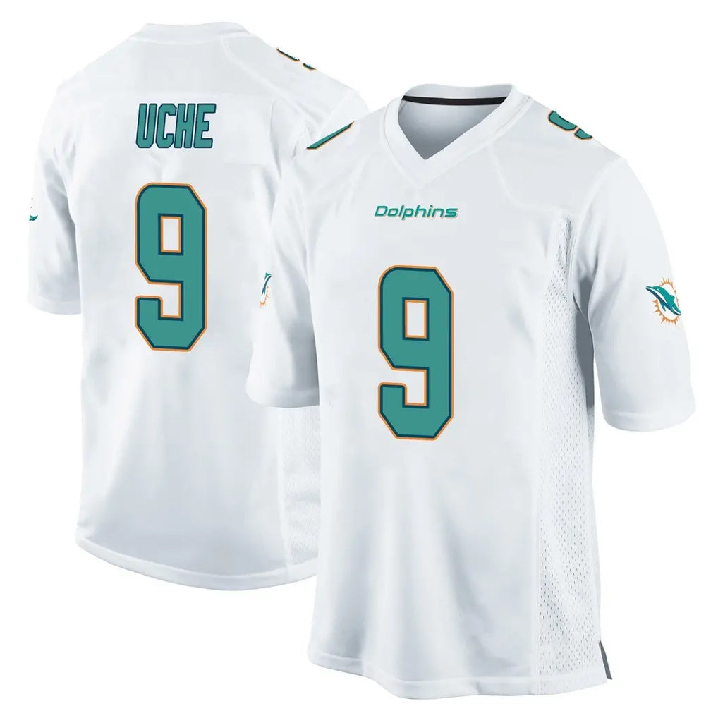 Vanessashop M.Dolphins #9 Joshua Uche Player White Home Game Stitched Jerseys