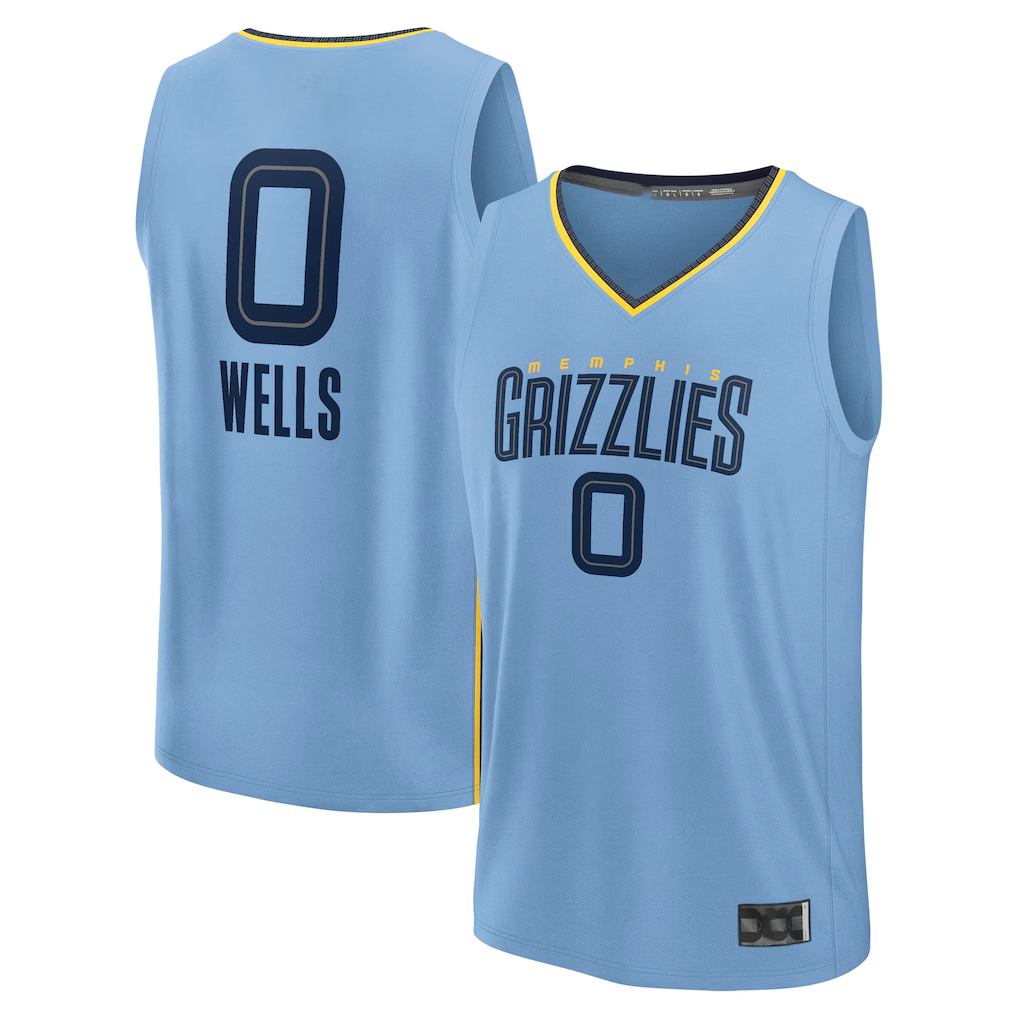 Vanessashop M.Grizzlies #0 Jaylen Wells Light Blue Fast Break Replica Player Stitched Jerseys- Statement Edition