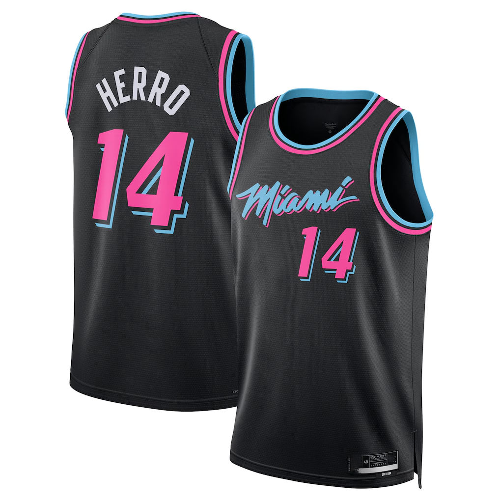 Vanessashop M.Heat #14 Tyler Herro Black 202526 Swingman Jerseys - City Edition