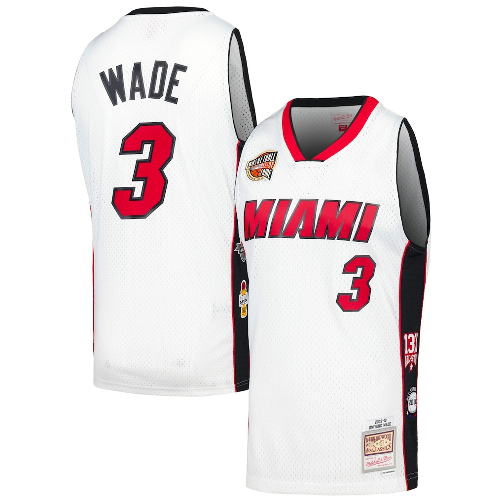 Vanessashop M.Heat #3 Dwyane Wade Mitchell & Ness White Hall of Fame Class of 2023 Throwback Swingman Jerseys