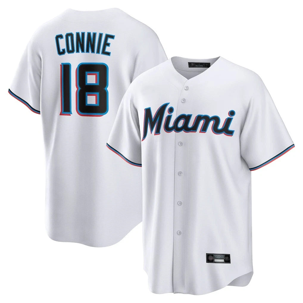 Vanessashop M.Marlins #18 Griffin Conine Player White Home Game Stitched Jerseys