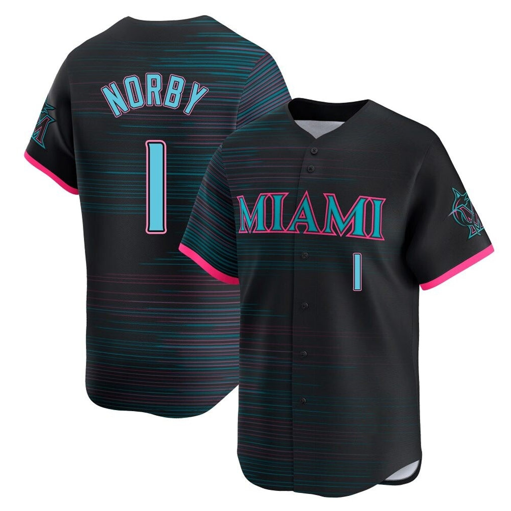 M.Marlins #1 Connor Norby Player Black Vanessashop City Connect Home Limited Stitched Jerseys