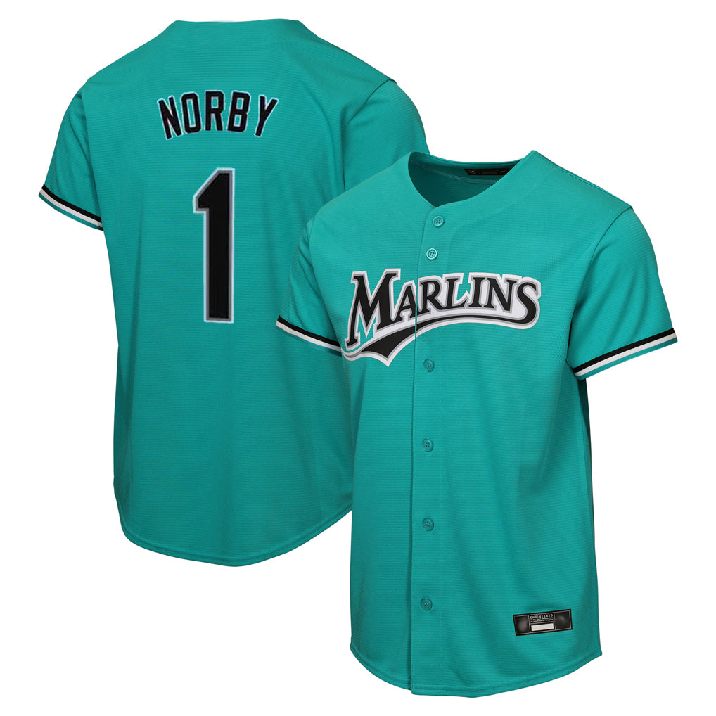 M.Marlins #1 Connor Norby Player Teal Vanessashop Home Game Stitched Jersey
