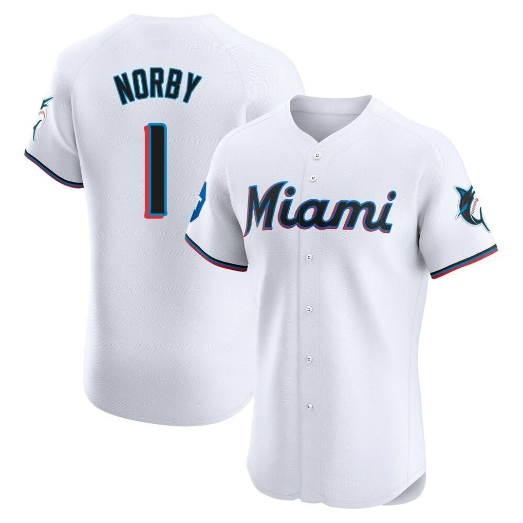 M.Marlins #1 Connor Norby Player White Vanessashop Home Limited Elite Stitched Jerseys