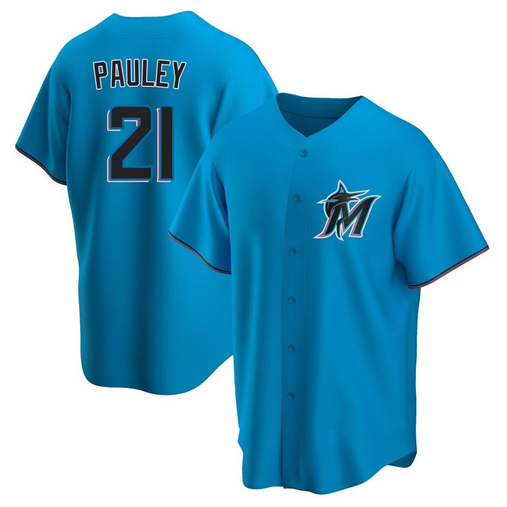 Vanessashop M.Marlins #21 Graham Pauley Player Blue Home Game Stitched Jerseys