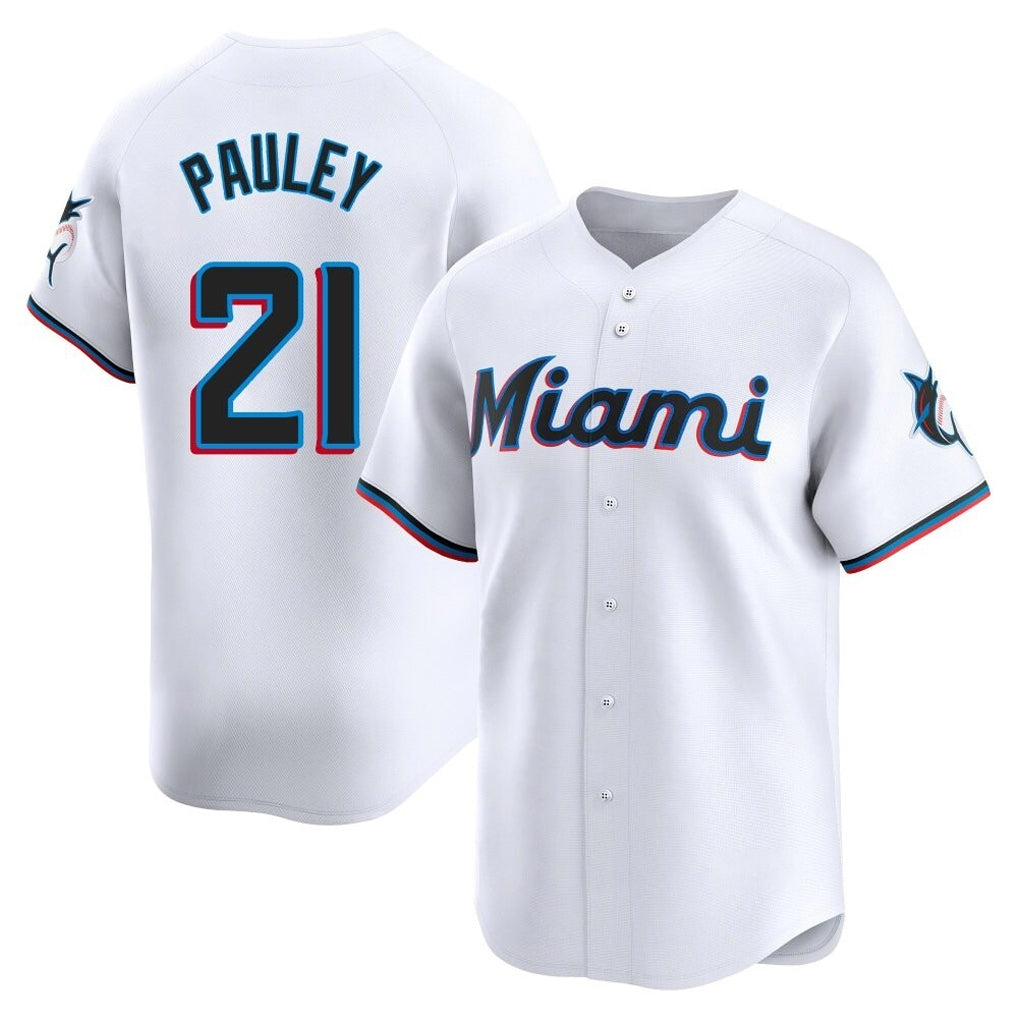 Vanessashop M.Marlins #21 Graham Pauley Player White  Home Limited Stitched Jerseys