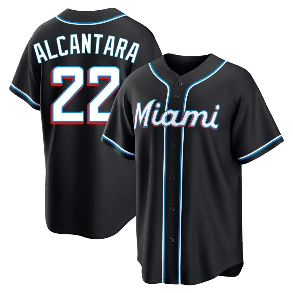 Vanessashop M.Marlins #22 Sandy Alcantara Player Black Fashion Out Home Game Stitched Jerseys