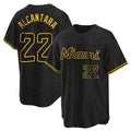 Vanessashop M.Marlins #22 Sandy Alcantara Player Black Snake Skin City Home Game Stitched Jerseys